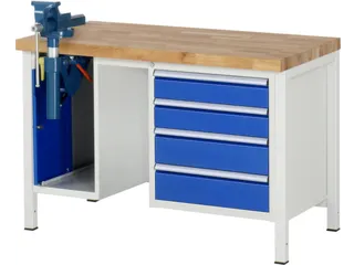 werkbank,HxBxD 840-1040x1250x700mm,beukblad,draagverm. 1250kg,4voeten - 1