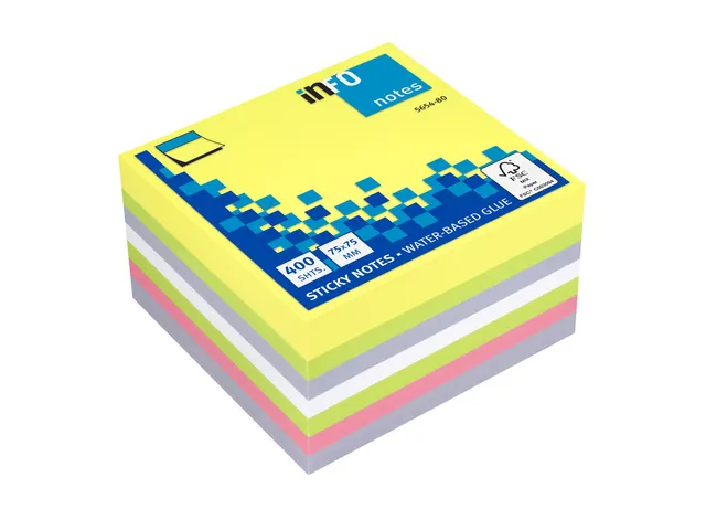 Bloc cube 75x75mm 5 couleurs assorties 400 feuillets