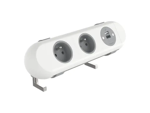 Desktop stekkerdoos Power Polar 2-voudig Penaarde + USB A en C 25W Wit