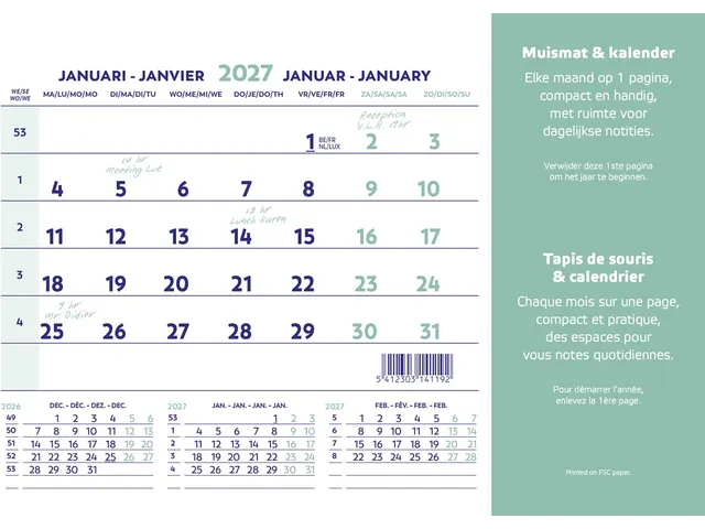 muismatkalender ft 23X18 cm nl-fr 2026