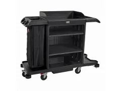 Rubbermaid Full Size Housekeeping Wagen met kap en deuren zwart