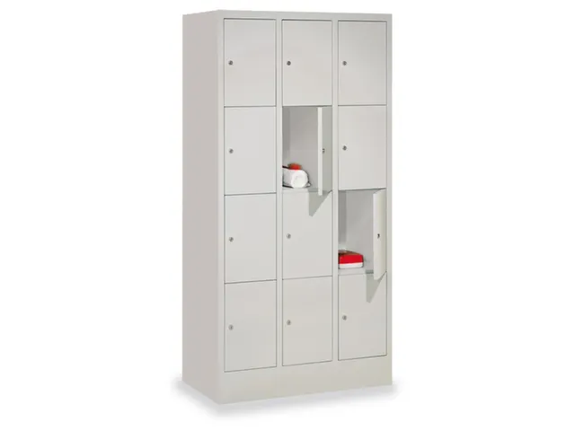 lockerkast,HxBxD 1850x900x500mm,3x4vakken,RAL7035,front RAL5010