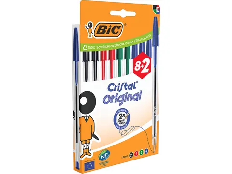 Cristal balpen medium assorti blister van 8 + 2 GRATIS