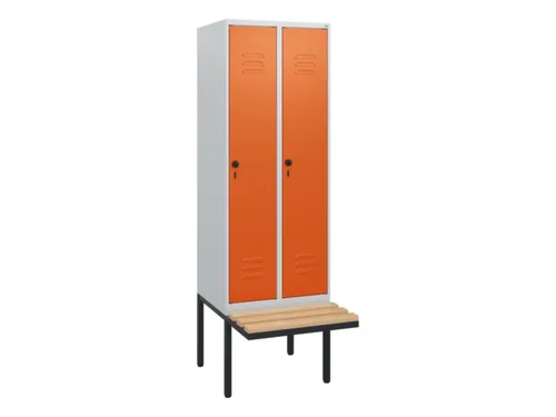 locker met bank,HxBxD 1950x600x815mm,2vak,vak B 300mm,draaigrendel