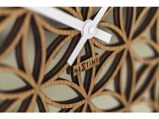 Horloge murale NeXtime 'Bella Mirror' Ø50cm bois/miroir blanc