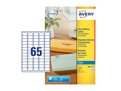 Etiket Avery J8551-25 38.1x21.2mm transparant 1625 stuks
