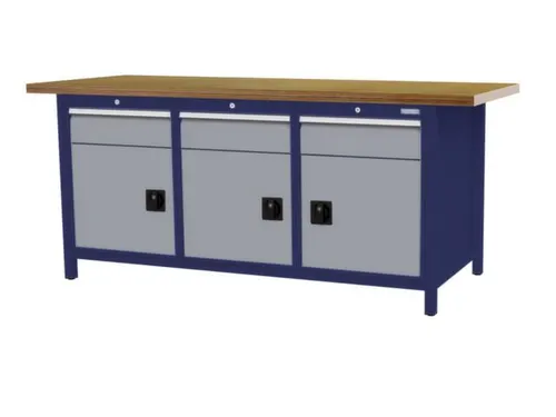 werkbank,HxBxD 860x2000x750mm,onderstel RAL5013,fronten RAL7040