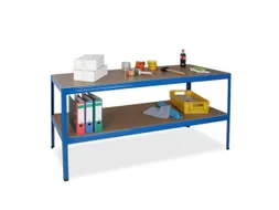 montagetafel,HxBxD 900x1800x600mm,blad hout,4voeten RAL5010,legbord
