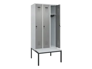 locker met bank,HxBxD 2120x900x815mm,3vak,vak B 300mm,draaigrendel - 1