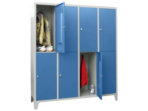 lockerkast,HxBxD 1850x1600x500mm,4x2vakken,RAL7035,front RAL5012