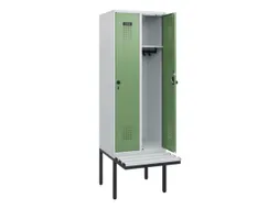 locker met bank,HxBxD 1950x600x815mm,2vak,vak B 300mm,draaigrendel