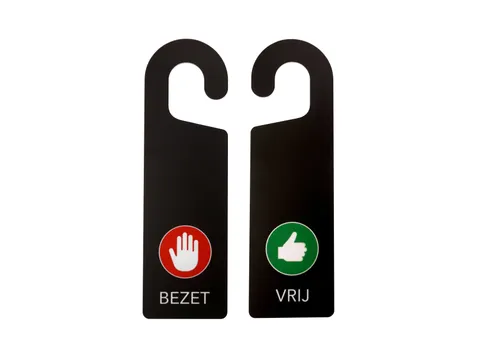 Kunststof deurhanger 250x75mm Vrij - Bezet Zwart 10 stuks