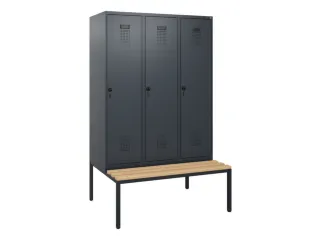 locker met bank,HxBxD 1950x1200x815mm,3vak,vak B 400mm,draaigrendel - 2