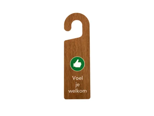 Kunststof deurhanger 250x75mm Voel je welkom - Nu even niet Houtlook