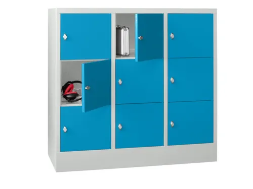 lockerkast,HxBxD 1187x1200x500mm,3x3vakken,RAL7035,front RAL5012