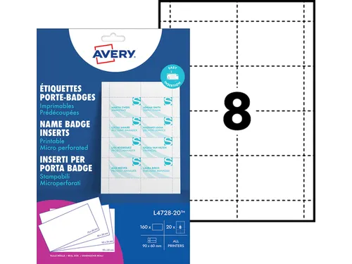 Badgekaart Avery L4728-20 60x90mm microperforatie 160 stuks