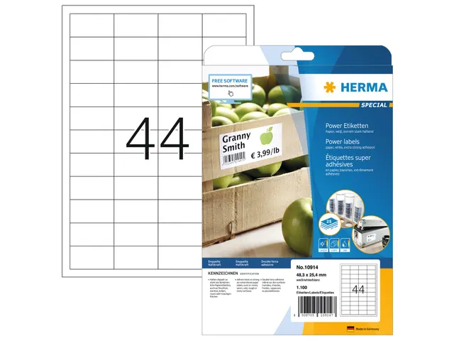 HERMA 10914 Power Etiketten A4 48,6x25,4mm Wit 1100 stuks