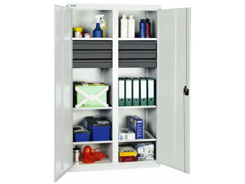Materiaalkast 1800x1000x500mm 6legborden Uitschuifbaar 6laden Ral7035
