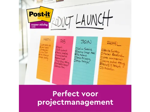 Memoblok 3M Post-it 5845 Super Sticky 127x203mm lijn assorti kleur 90