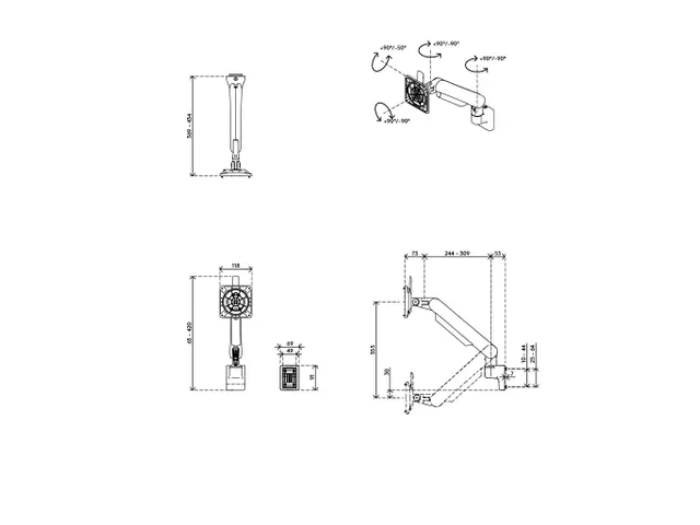 Bras support 1 écran Viewprime plus fixation rail 510 noir