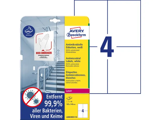Bedrukbare antimicrobiële etiketten Afneembaar wit 105x148mm
