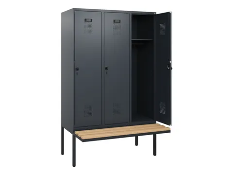 locker met bank,HxBxD 1950x1200x815mm,3vak,vak B 400mm,draaigrendel