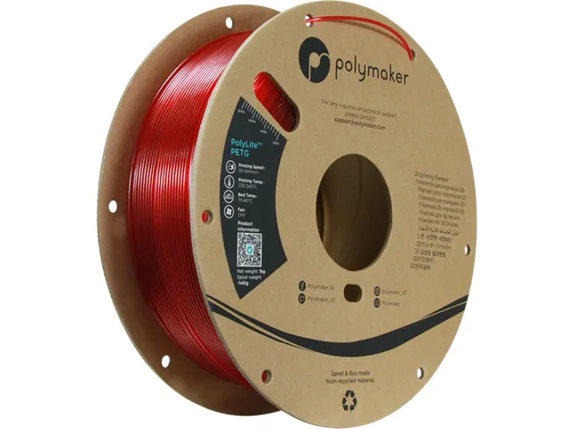Polymaker PolyLite PETG filament 1,75 mm Translucent Rood 1kg