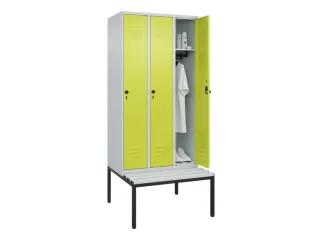locker met bank,HxBxD 2120x900x815mm,3vak,vak B 300mm,draaigrendel - 3