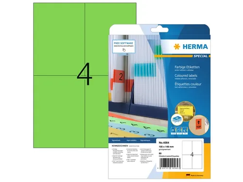 HERMA 4564 Verwijderbare etiketten A4 105x148mm Groen 80 stuks