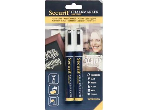 Securit Krijtmarker Medium Wit, Blister Met 2 Stuks