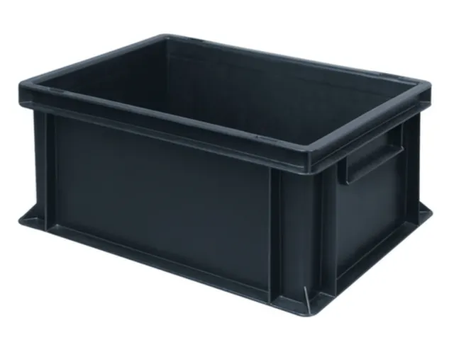 ESD-stapelbak,HxLxB 220x400x300mm,21l,PP,zwart,Wanden gesloten