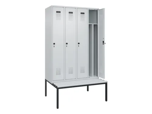 locker met bank,voor scheiding van kleding,HxBxD 2120x1200x815mm,4vak