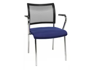 Bezoekersstoel Armleuningen Blauw Stof Rugleuning Netbekleding Zwart - 1