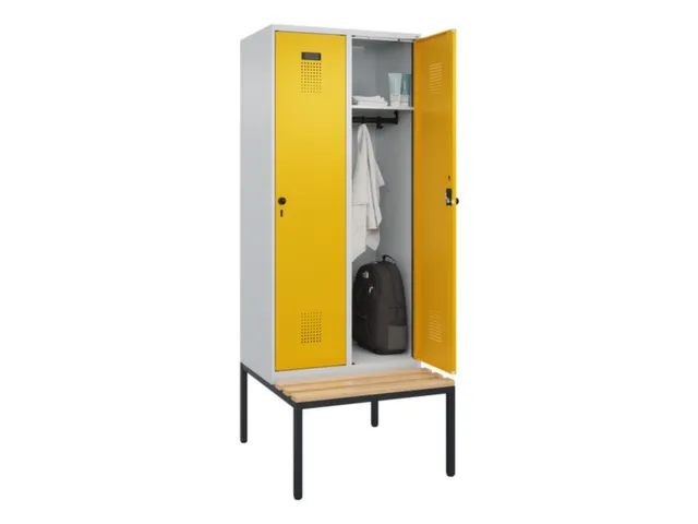locker met bank,HxBxD 2120x800x815mm,2vak,vak B 400mm,draaigrendel
