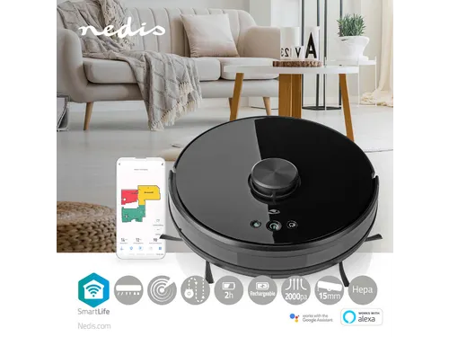 Robotstofzuiger Nedis wifi laser 3-in-1 zwart