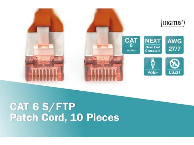 CAT 6 S-FTP patchkabel Cu LSZH AWG 27/7 Lengte 0,25m 10 stuks Rood