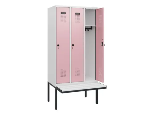 locker met bank,HxBxD 1950x900x815mm,3vak,vak B 300mm,draaigrendel