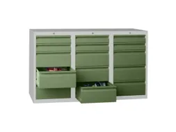 ladekast HxBxD 900x1500x500mm 15laden RAL7035 front RAL6011