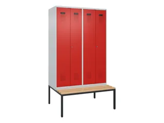 PBM-locker met bank,HxBxD 2120x1200x815mm,4vak,vak B 300mm - 2