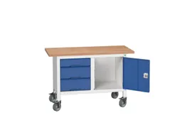 werkbank,HxBxD 830x1250x600mm,multiplexblad,uitrusting: 3laden,kast