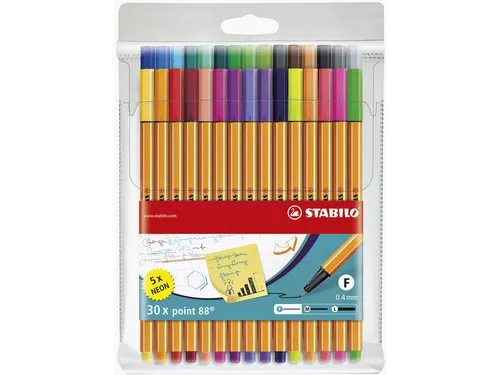 Fineliner Stabilo Point 88 0.4mm 30 Stuks Assorti Inclusief 5X Neon