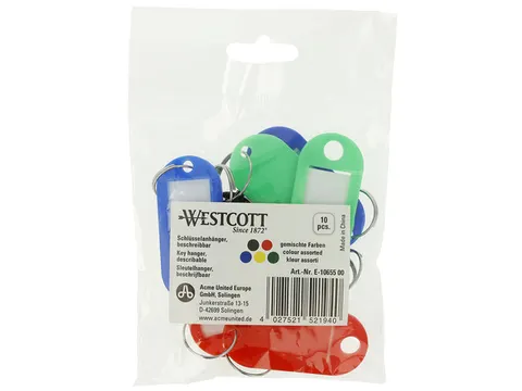 Sleutelhanger Westcott ass. 10st. in polybag. Met verwisselbaar etiket