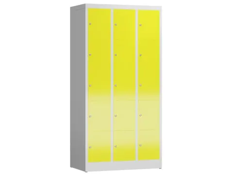 Lockerkast 1800x870x500mm 3x5 vakken cilinderslot, sokkel, RAL1018