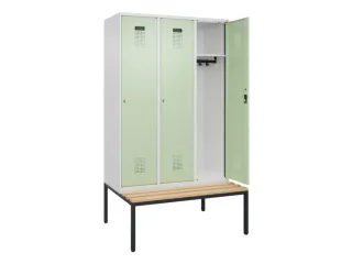 locker met bank,HxBxD 2120x1200x815mm,3vak,vak B 400mm,cilinderslot - 1