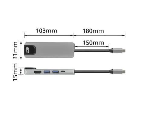 Dockingstation ACT USB-C 4K voor 1 HDMI monitor