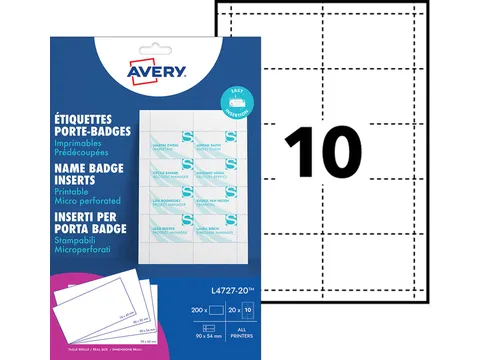 Badgekaart Avery L4727-20 54x90mm microperforatie 200 stuks