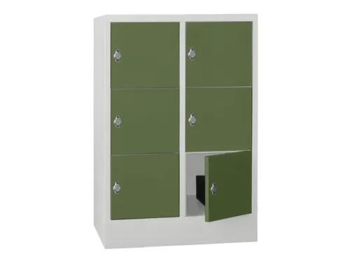 lockerkast,HxBxD 1187x800x500mm,2x3vakken,RAL7035,front RAL6011