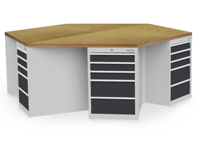 groepswerkbank,HxBxD 859x2500x2165mm,multiplexblad,6containers