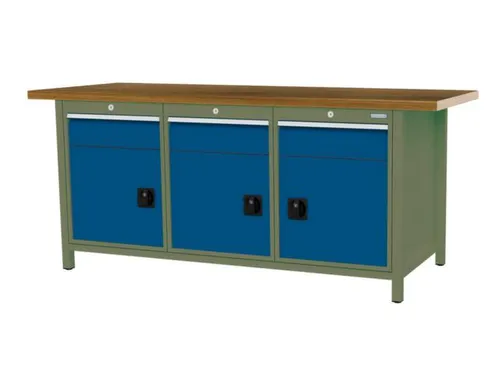 werkbank,HxBxD 860x2000x750mm,onderstel RAL6011,fronten RAL5010