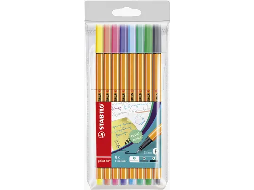 Fineliner STABILO point 88 pastel 0.4mm etui à 8 kleuren Assorti
